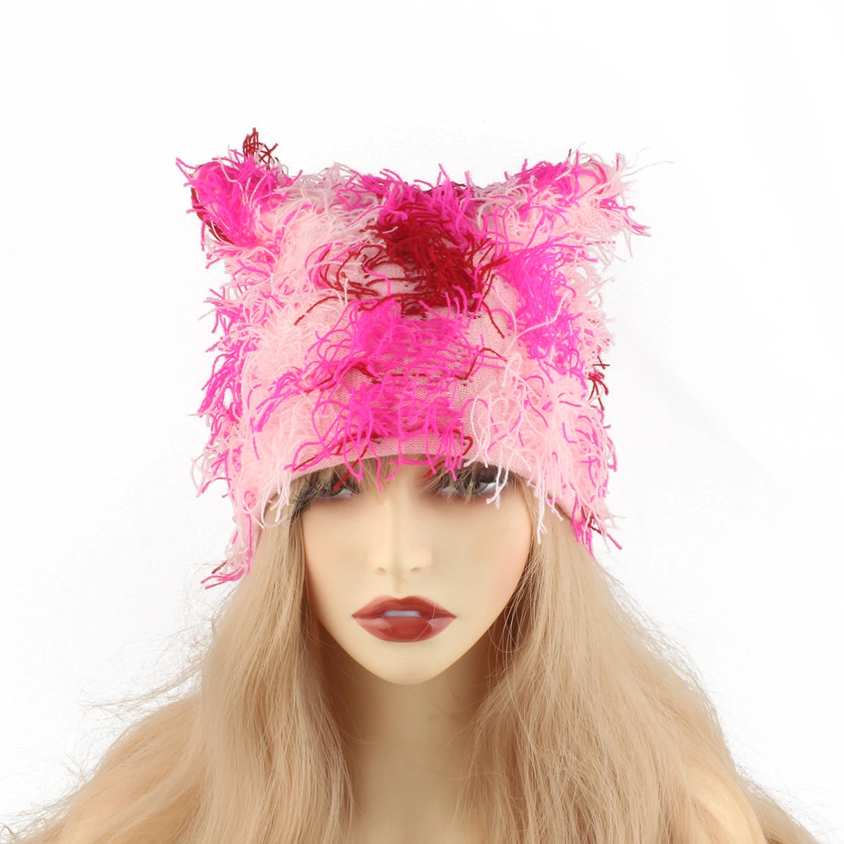 Autumn Winter Hats For Women Cute Cat Ears Knitted Hat Unisex Fashion Street Punk Hip Hop Caps Balaclava Black Pink Skullies Bea