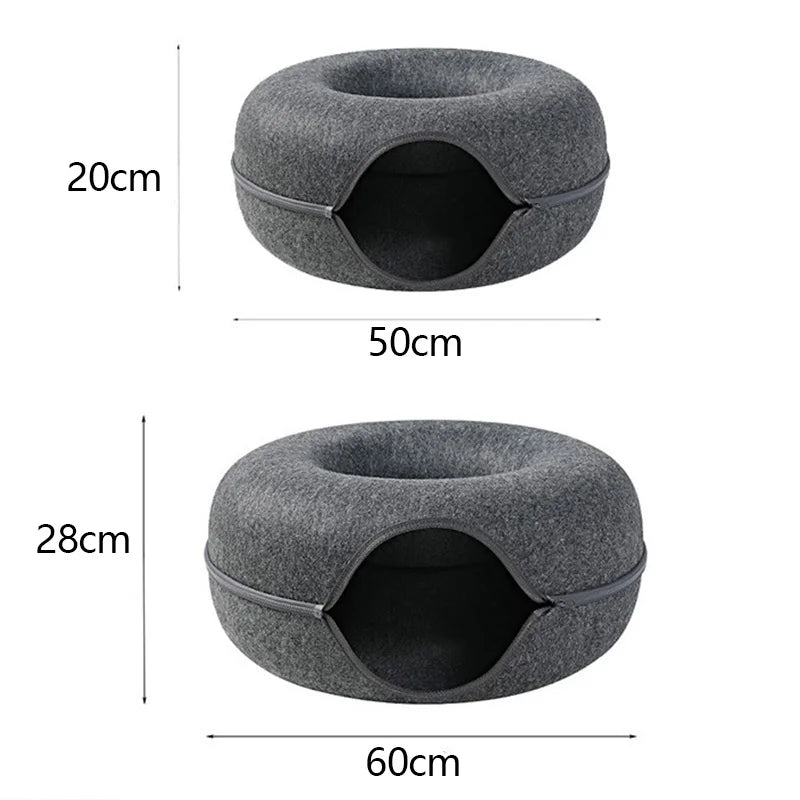 Donut Cat Bed for 2 Cats Detachable Pet Cat Tunnel Interactive Game Toy Dual-use Felt Indoor Kitten Sports Equipment Cat Supplie
