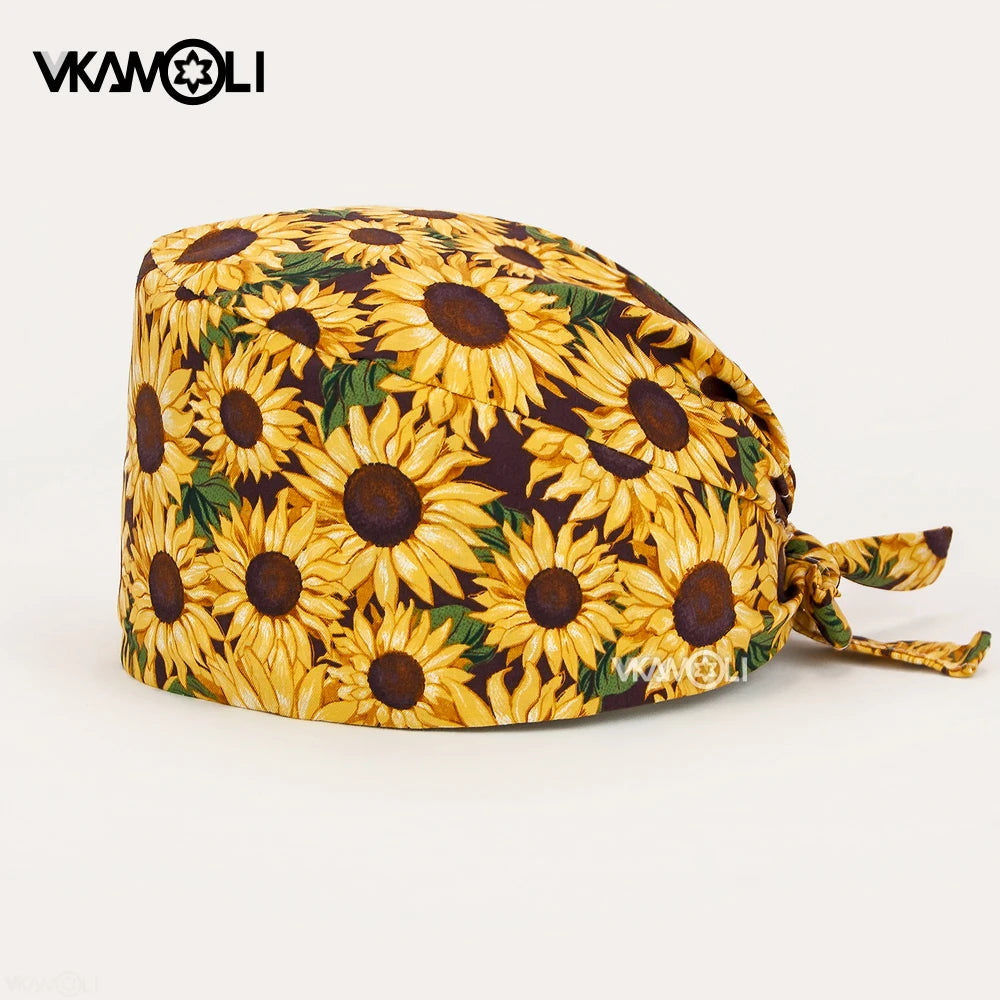Flower printing hats scrubs women hats Health service Workers adjustable caps beauty salon Work Frosted cap lab pet store hats