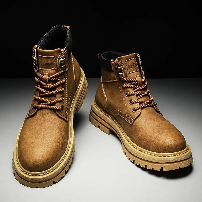 Fashion Men Boots Spring Comfortable Platform Leather Shoes Men Trend Brown Non-slip Work Boots for Men Casual Shoe Cowboy Boots