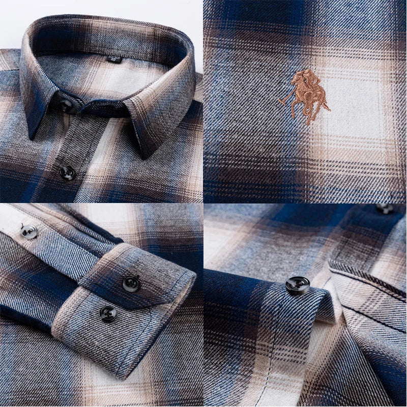 Long Sleeve Shirts For Men Classic Style Turn Down Collar Flannel Plaid Casual Clothing Daily Use Easy Care Soft Material Shirts