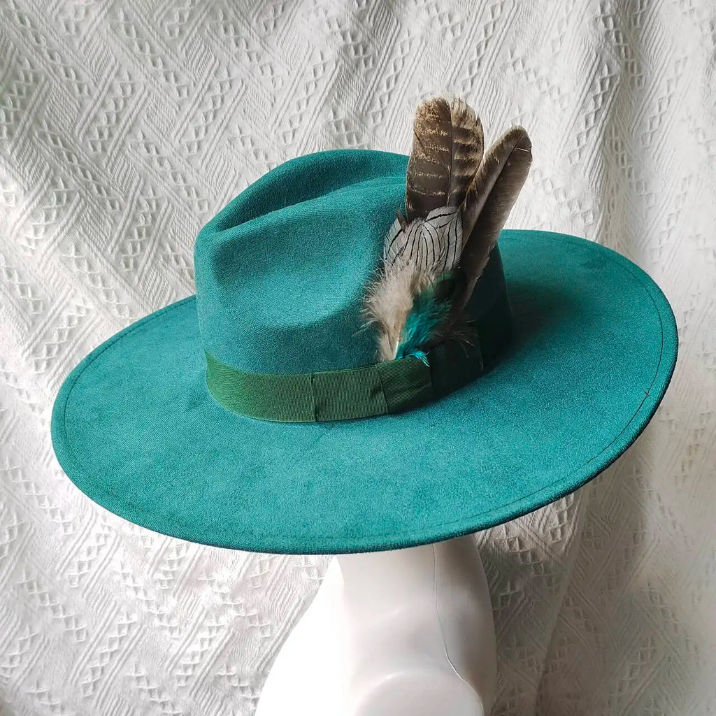 Retro Men's Suede Hats Wide Brim Feather Felt Fedoras Women's Hats Church Jazz Hats Panama Cowboy Hats Wholesale sombrero hombre