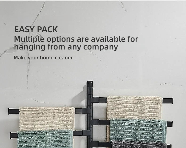Bathroom Rotating Towel Bar Wall Mounted Non Perforated Iron Towel Storage Rack For Household Bathroom Storage Products