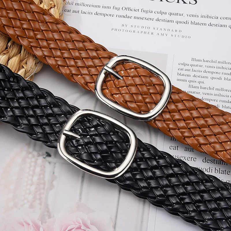 Fashion Women Braided Bright Colors Belts Ladies Waist Ornament No Holes All Matching