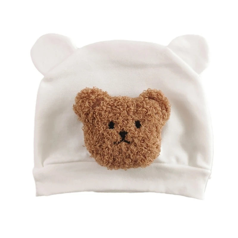 Infant Beanies Caps Baby Hat Cartoon Bear Boneless Muslin Hat Newborn Headwear Windproof Spring Hat 0-3M Baby Hats Dropshipping
