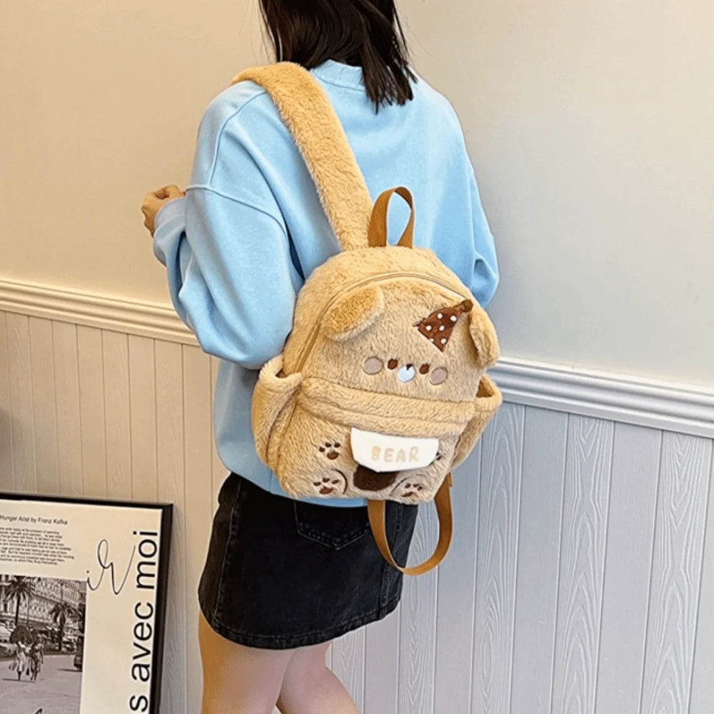 Backpack Adjustable Straps Cartoon Little Bear Backpack Large Capacity Soft Bear Schoolbag Creative Animal Shoulder Bag Gift