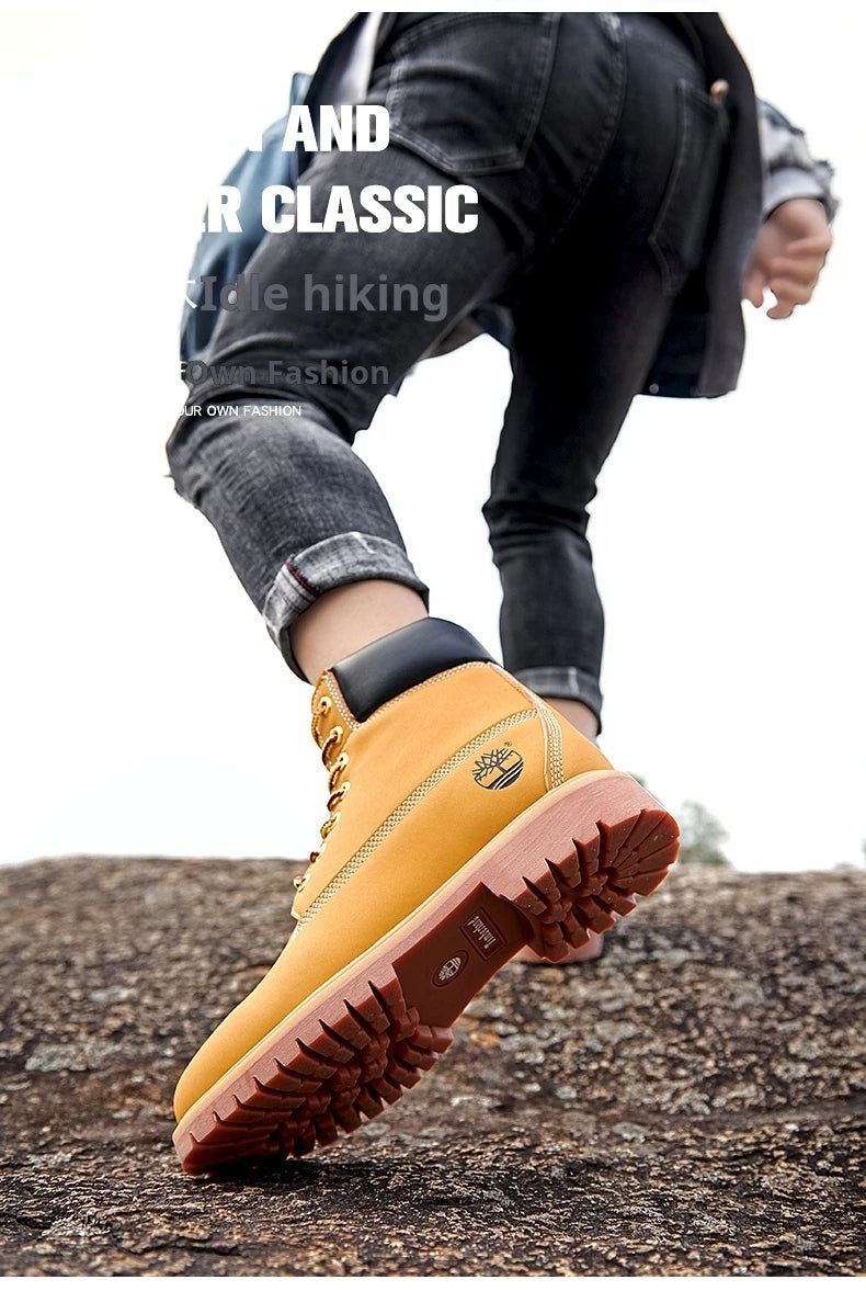 Boots Men High Top Boots Men's Leather Shoes Winter Fashion Shoes Outdoor Sneakers Lace Up Non-Slip Ankle Boots Male