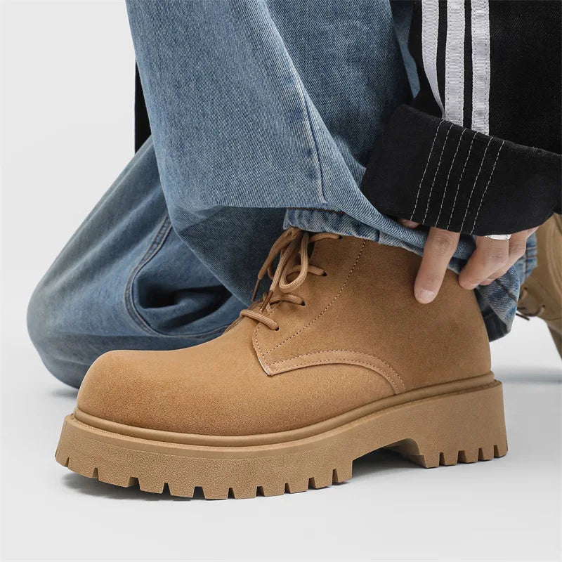 Men's High Top Platform Boots British Style High-end Chelsea Boots Fashion Retro Men Tooling Ankle Boots Mens Shoes Botas Hombre