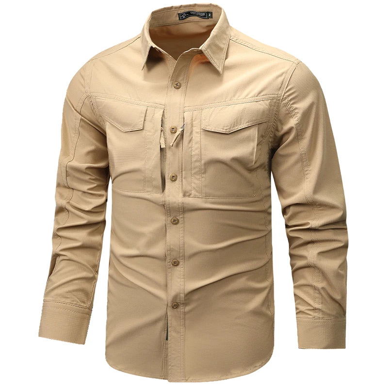 Summer Men Long Sleeve Cargo Breathable Shirt Mens Casual Tactic Military Shirts Men Multi Pocket Outdoor Hike Safari Work Shirt