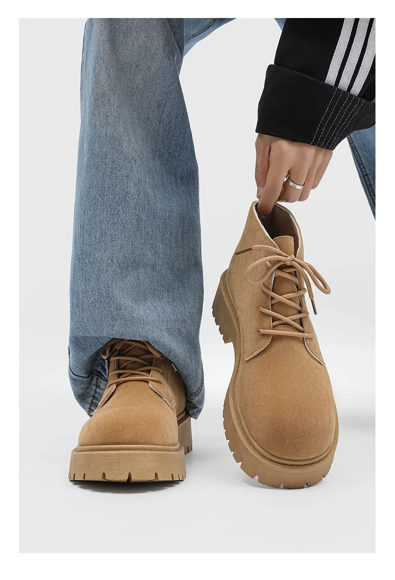 Men's High Top Platform Boots British Style High-end Chelsea Boots Fashion Retro Men Tooling Ankle Boots Mens Shoes Botas Hombre