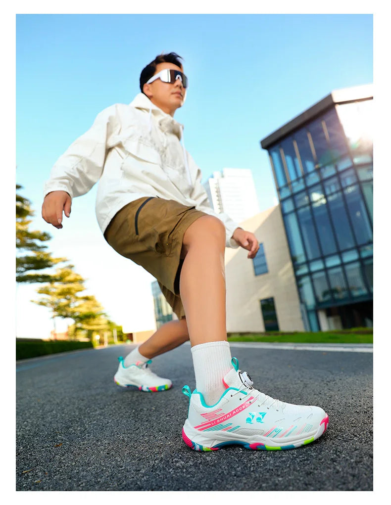 Men's and women's tennis shoes, badminton shoes, table tennis shoes, double row rotating buckle, low top leather sports shoes, v