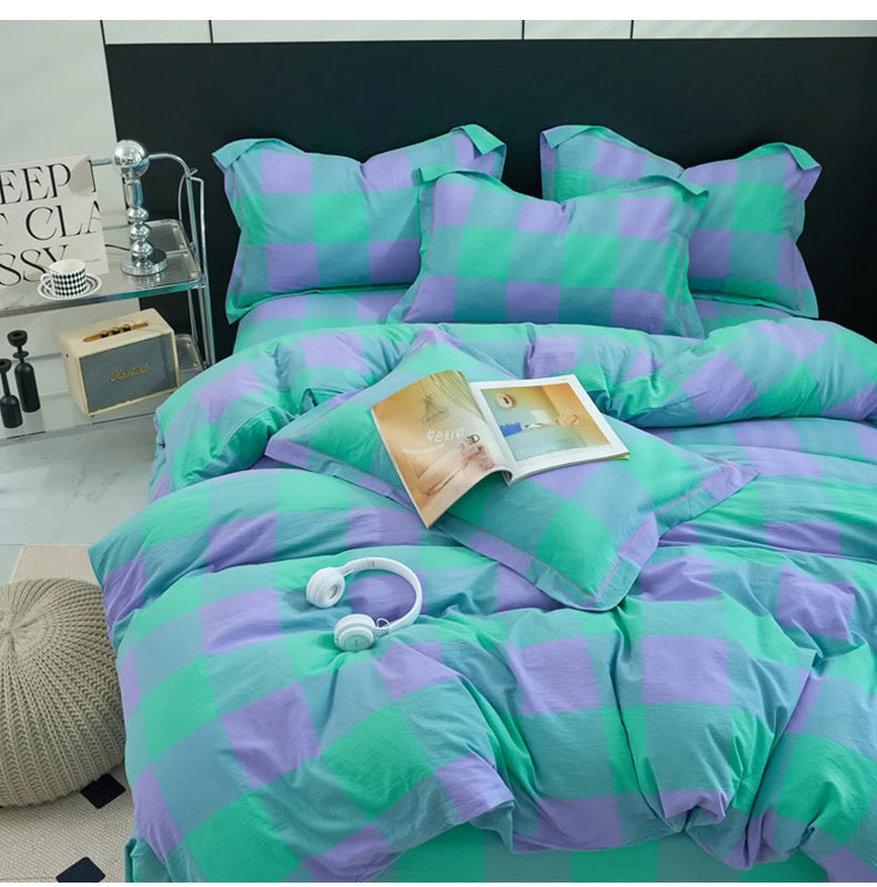 New Cotton Quilt Cover Plaid Yarn-dyed Washed Single Douvet Bed 160x210 220x240 Skin Friendly Comfortable Large Size Bedding