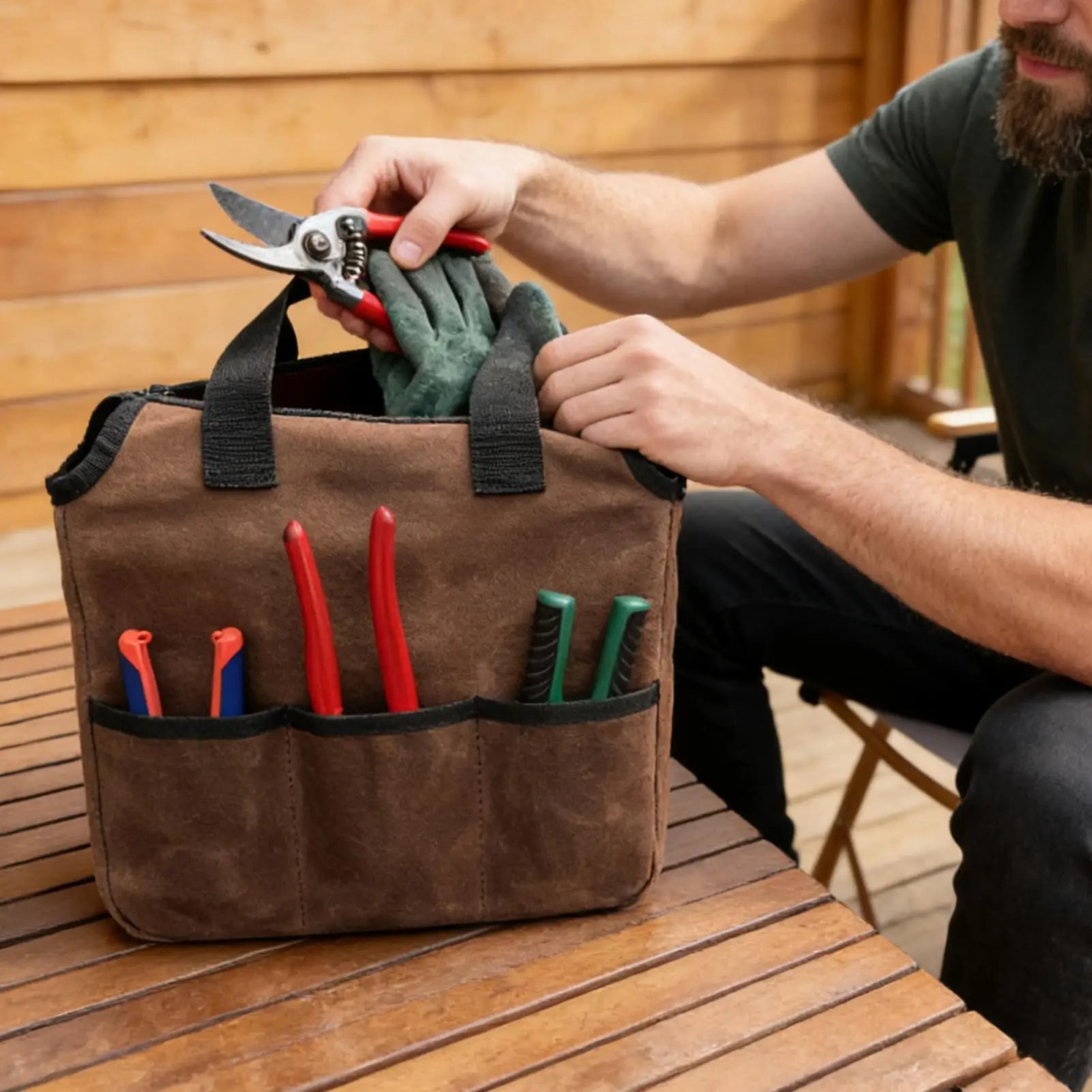 Gardening Canvas Tool Bag Heavy-Duty Reinforced Handle Tote Garden Tool Bag Organizer with Multiple Pocket Storage Gardeners bag