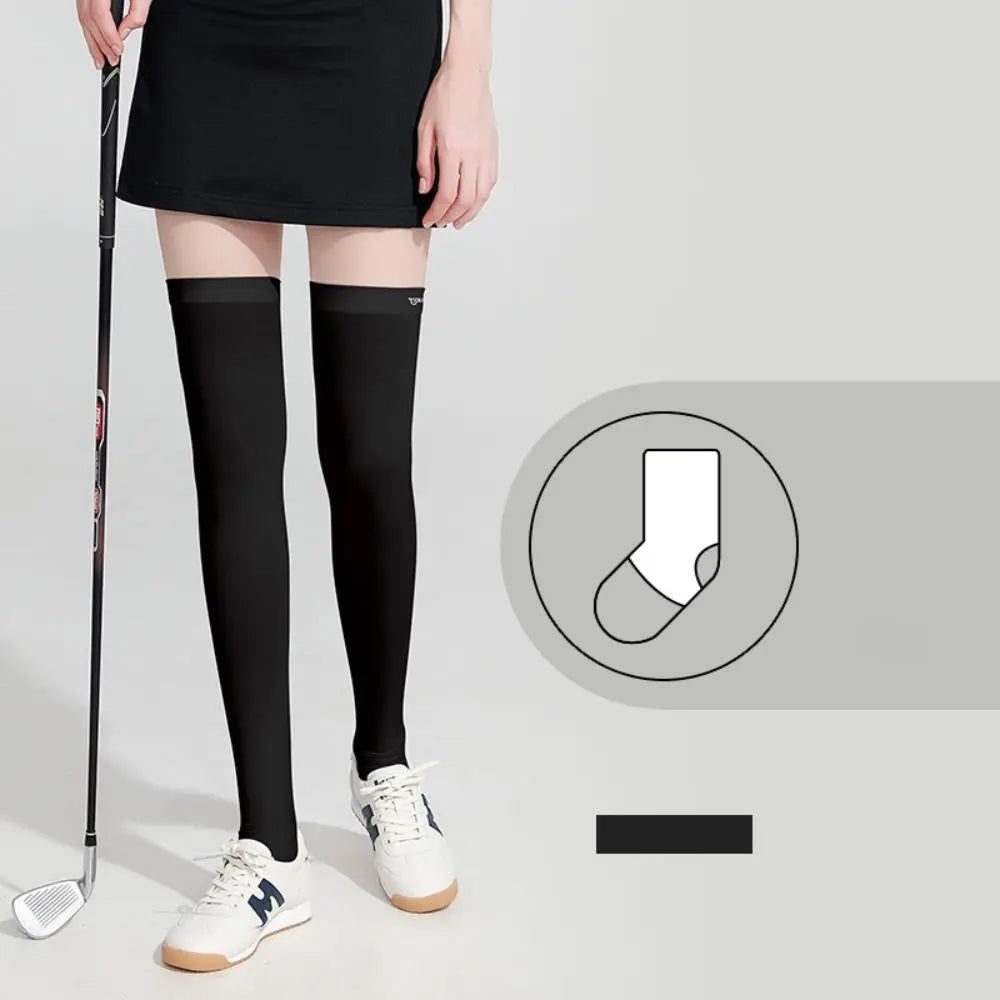 Ice Silk Sunscreen High Socks Black White Tennis Golf Sports Pressure Socks Elastic Breathable Sunproof Leg Protection Socks