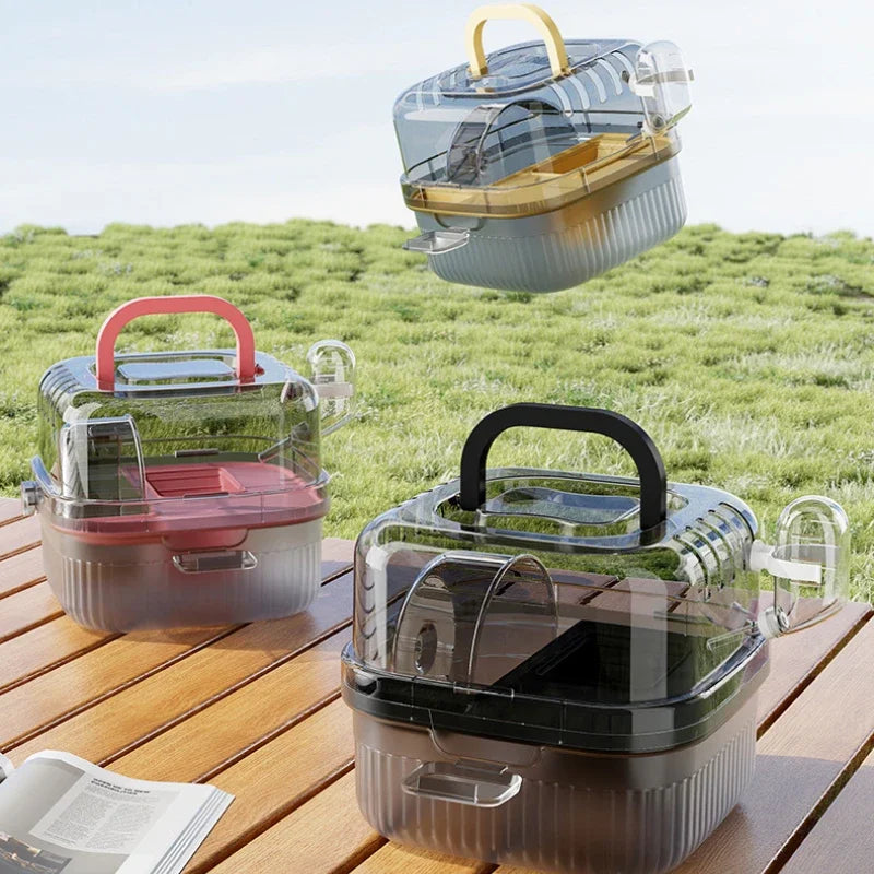 Transparent Hamster Toilet Cage, Portable Handheld Chinchilla Cage Small Animal Carry Cage Sturdy Breathable Pet Carrying Box