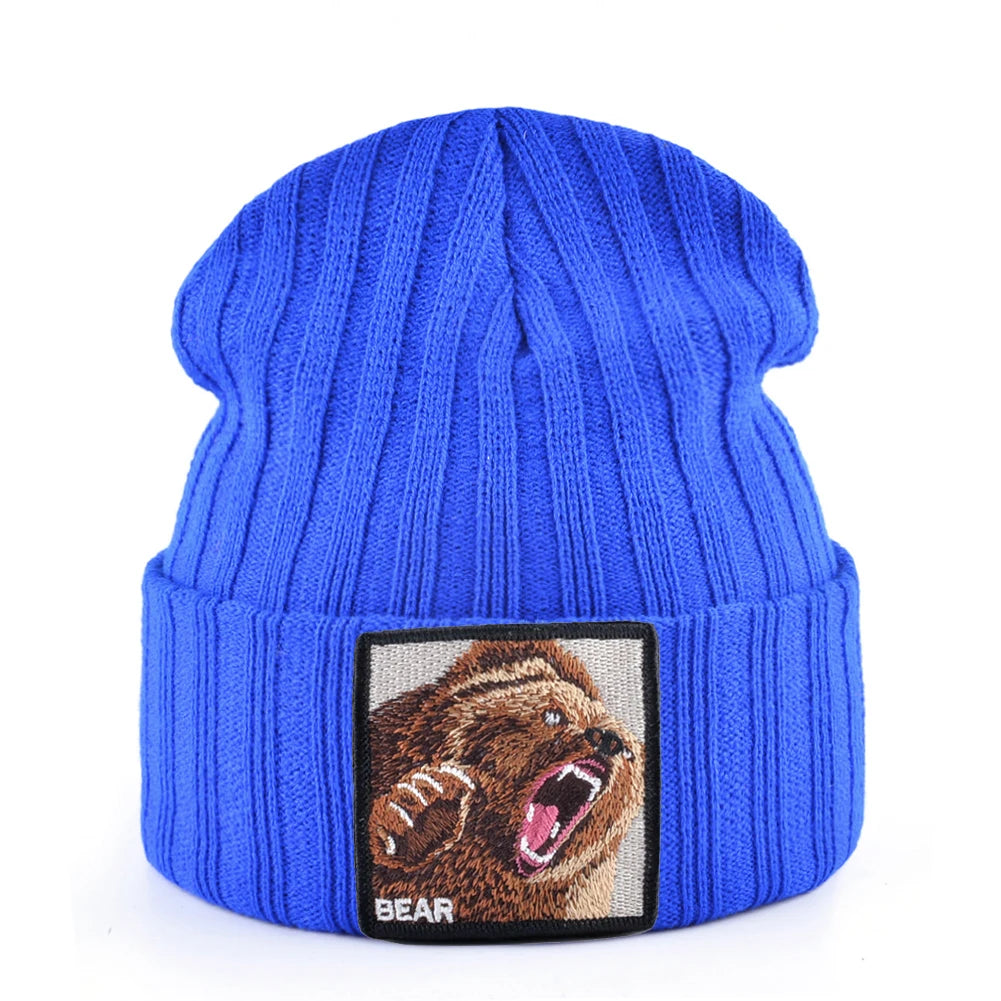 Embroidery Bear Knitted Beanies Hat Men Solid Color Autumn Winter Knitting Boy Skullies Caps Women Streetwear Kpop Gorras Bonnet