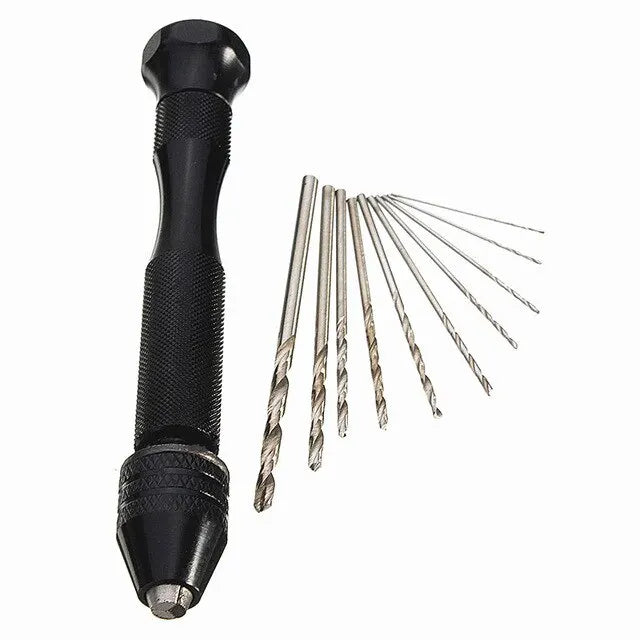 Mini Tool Set with Black Hand Twist Drill 10Pcs Fried Dough Twists Drill for Woodworking Drilling Rotary Wood Holes Tools