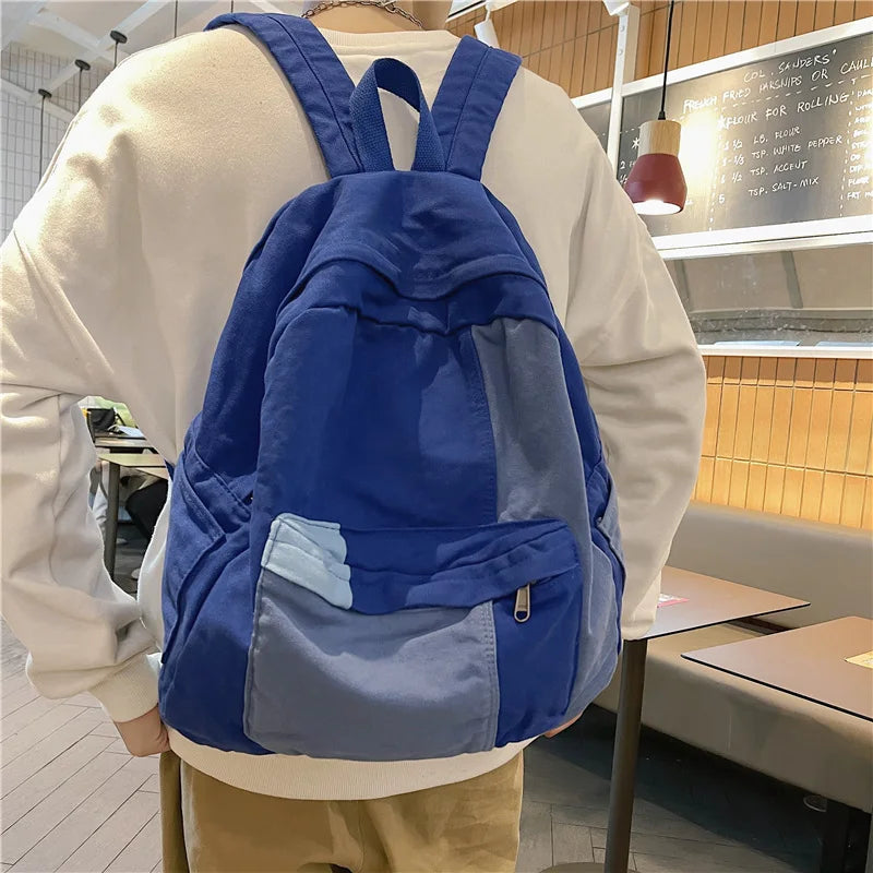 Fashion Panelled Women Backpack Canvas Kawaii Girl Travel Book Bags College Lady Laptop Backpacks Cute Travel Rucksack Schoolbag