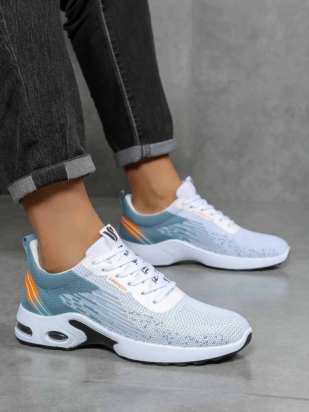 Men's shoes, men's casual shoes, breathable mesh, air-cushioned, soft-soled, color-blocked fashionable sports shoes