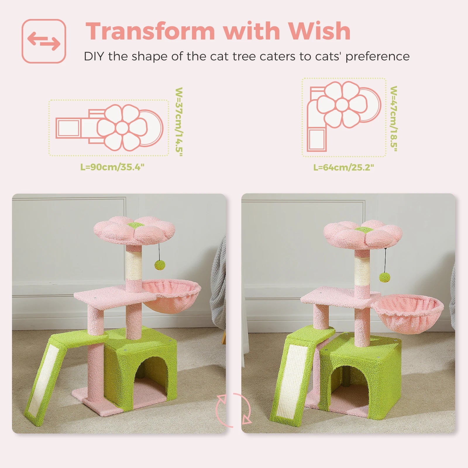 Flower Cat Tree for Indoor Small Cat Tower with Sisal Scratching Ramp Cozy Hammock and Removable Top Perch Cat Condo Kittens Toy