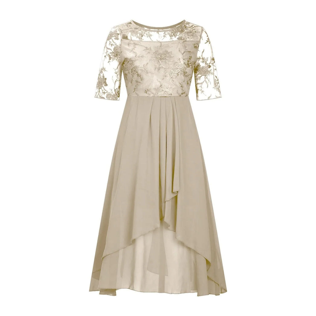 Elegant Formal Party Dress Embroidery Chiffon Round Collar Short Sleeve Luxury Dress Bridesmaid Evening Dresses Vestidos платье