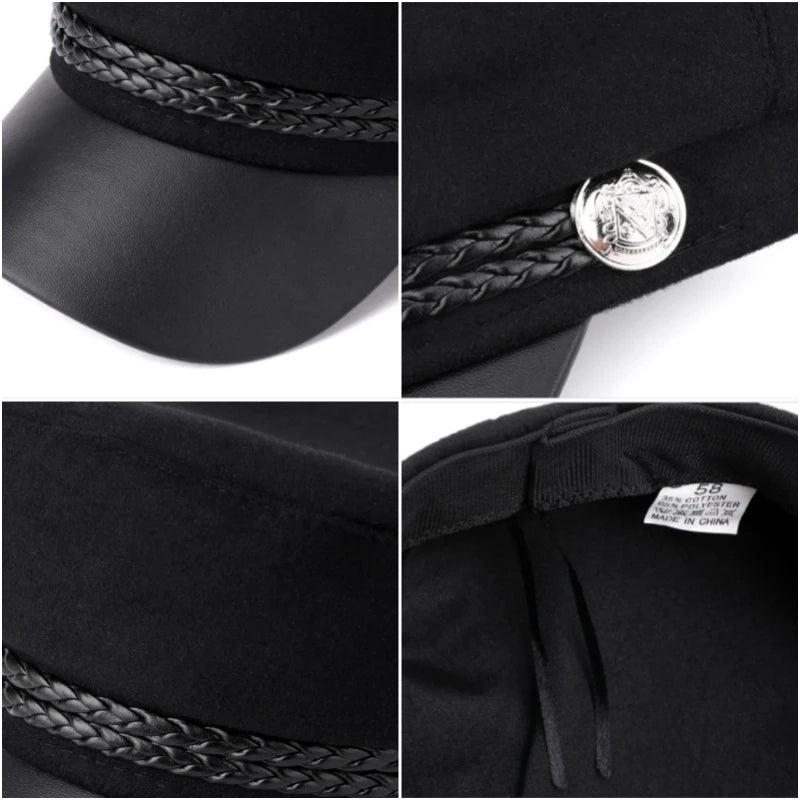 Casual Women Men Hat Spring Autumn Sailor Hats Black Ladies Beret Caps Flat Top Captain Cap Travel Cadet Octagonal Hat
