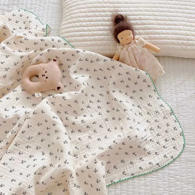 2-3 Layers Baby Blankets Bear Dots Print Cotton Gauze Muslin Swaddle Wrap Newborn Infant Bedding Sleeping Receving Blanket