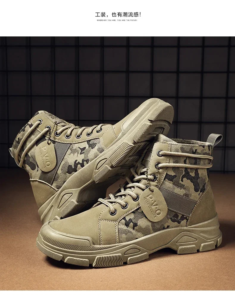 Boots For Men Autumn High Top Camouflage Desert Casual Flats Mens Boot Breathable Non Slip Work Shoes Zapatillas Hombre