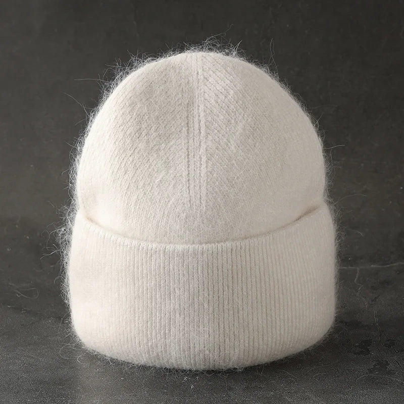 2024 Angora Winter Hat For Womens Rabbit Fur Fluffy Knitted Beanies Hat  Bonnet Female Soft  Warm SKI Skullies  Beanies