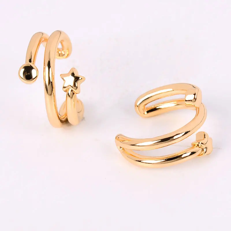 Stackable Earrings Without Ear Hole Star Wrap Clip On Earrings Earcuff for Women Ear Screen Climb Cuffs Fake Piercing One pair