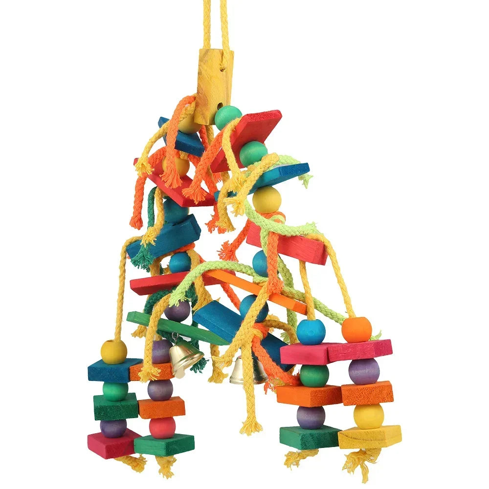 Colorful Parrot Chew Toys Natural Wooden Birds Perch Hanging Chewing Swings Cage Toy Pet Bird Climbing Ladder Game Supplies