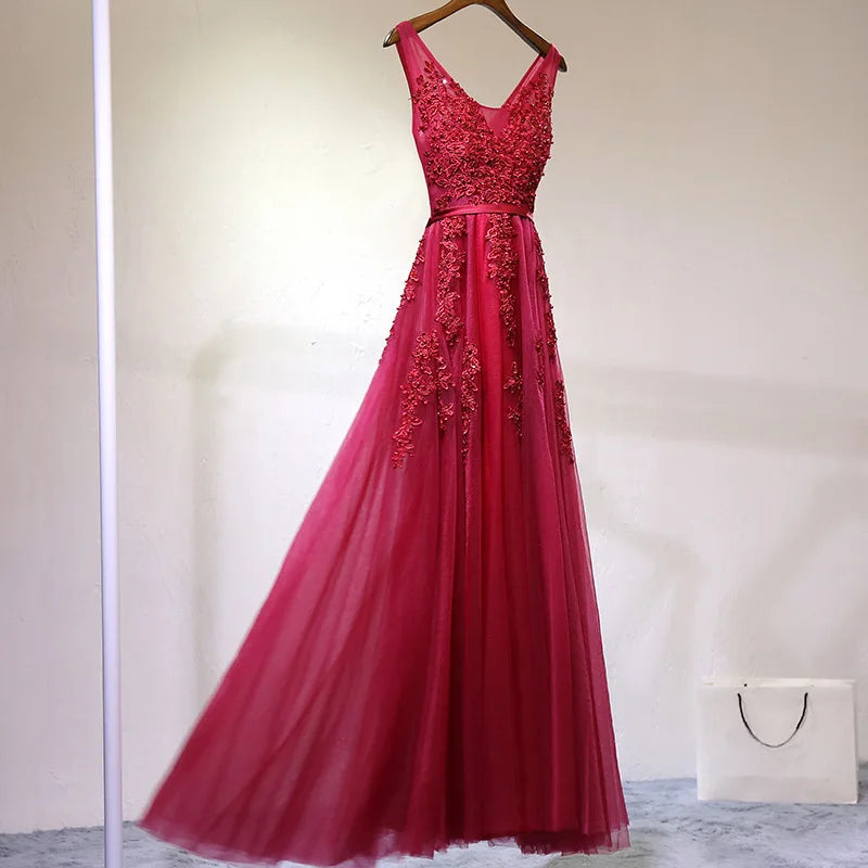 Elegant Evening Dresses فساتين سهرة Bride Banquet Floor-length Robe De Soiree Sexy Backless Long Lace Beading Party Prom Dress