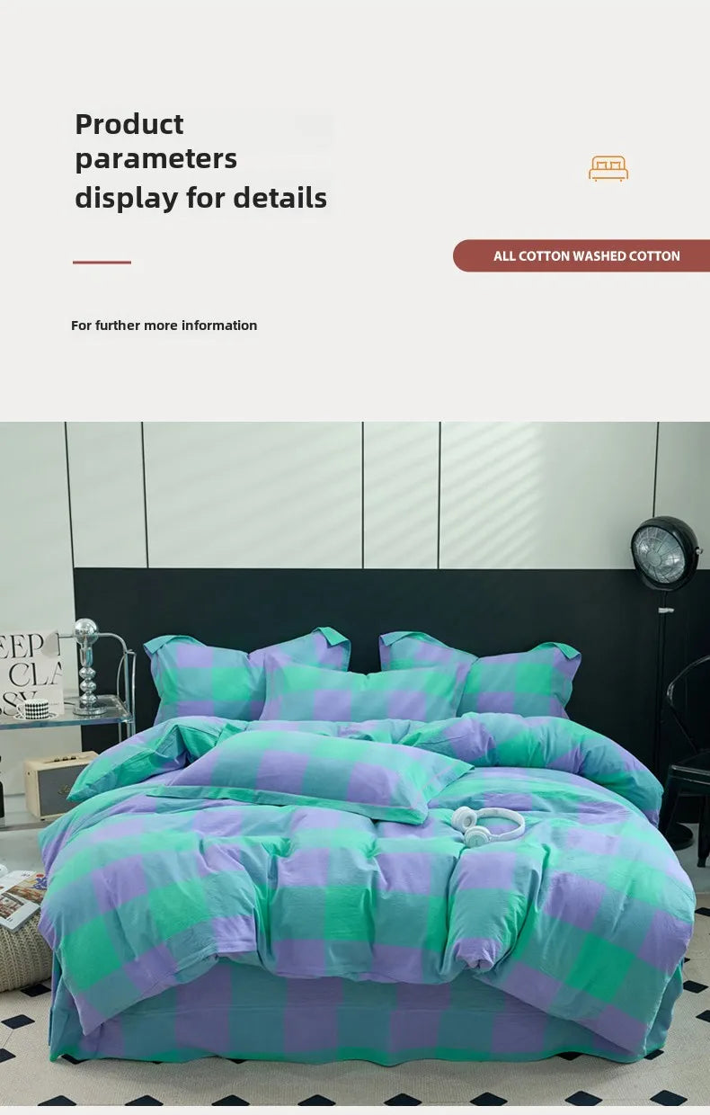 New Cotton Quilt Cover Plaid Yarn-dyed Washed Single Douvet Bed 160x210 220x240 Skin Friendly Comfortable Large Size Bedding