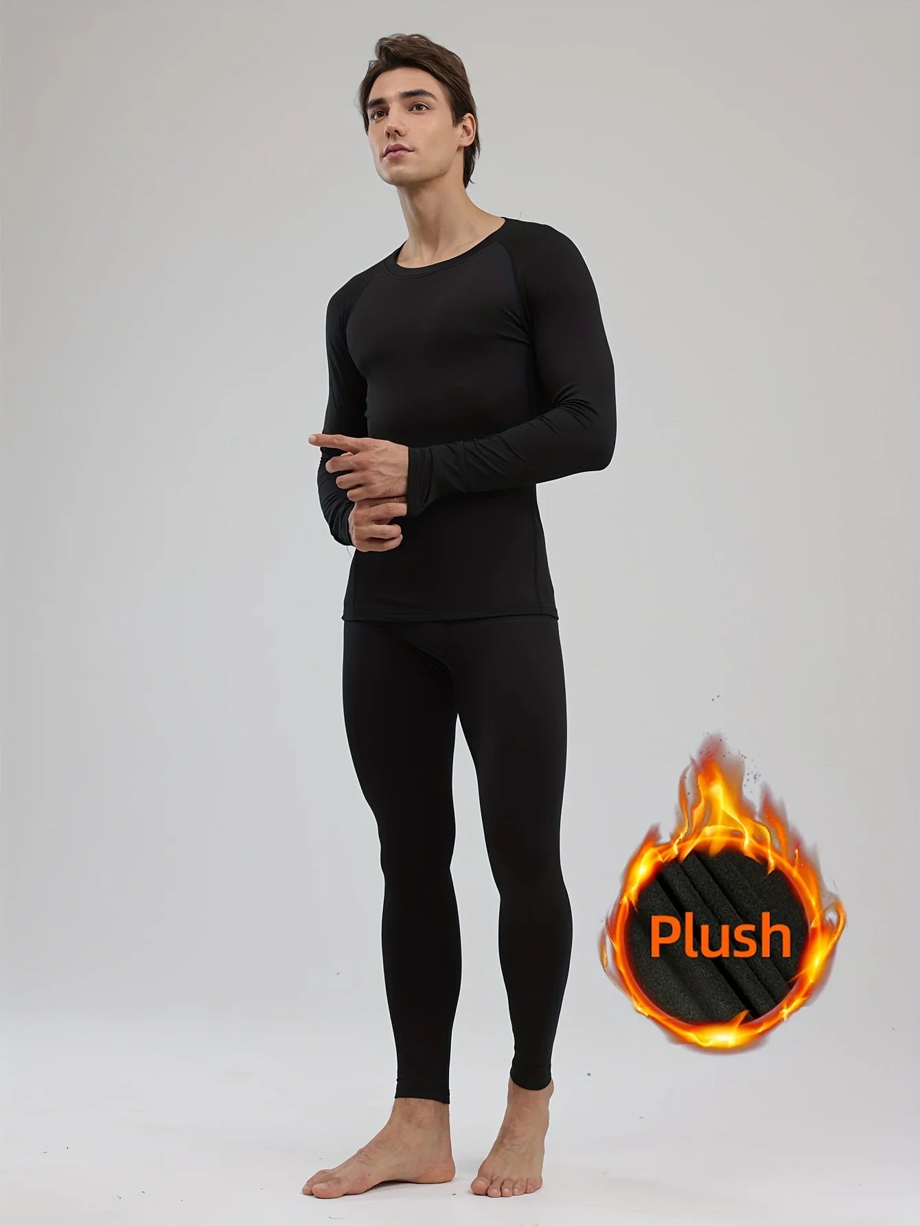 Sports thermal underwear set, quick drying thermal jacket and elastic compression pants, suitable for outdoor sports, home warm