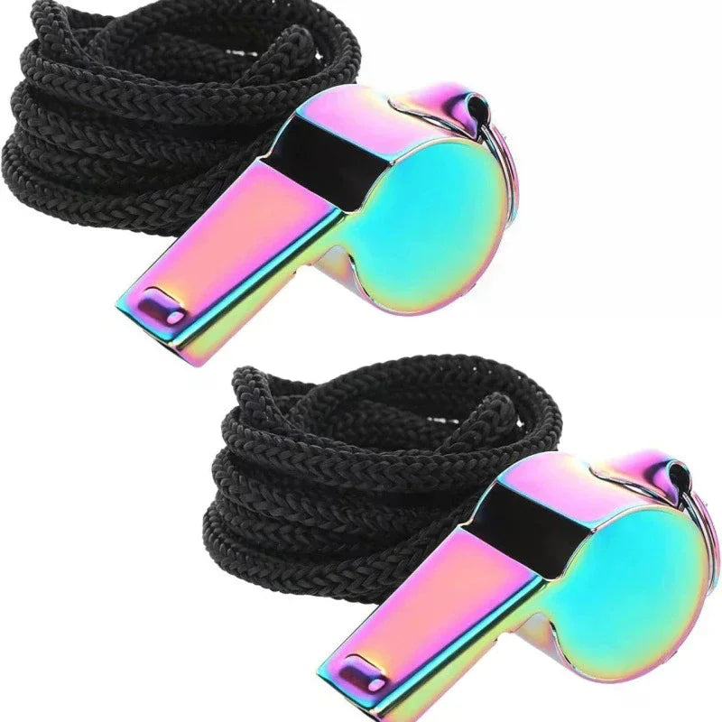 1Pcs Colorful Sports Whistle Stainless Steel Whistle With Lanyard Loud Crisp Sound Whistle For Referee Official