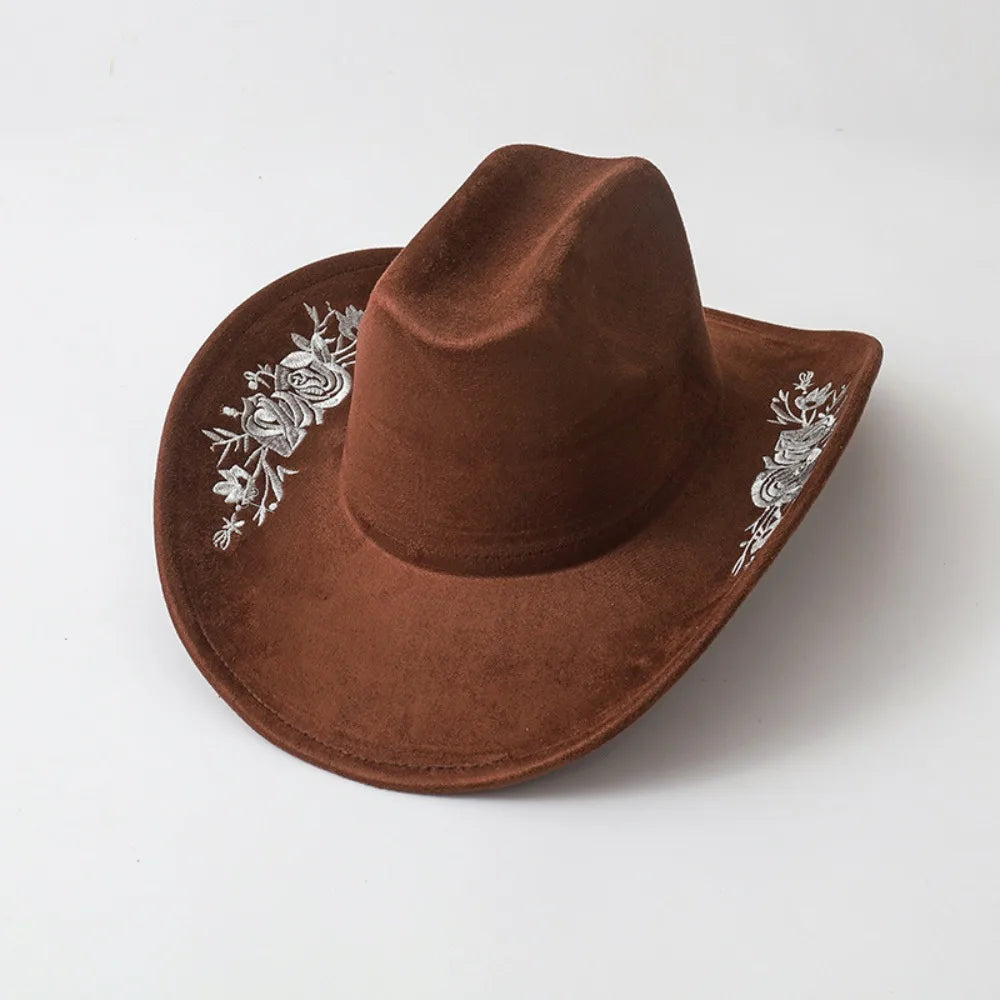 Large Brimmed Embroidered Felt Top Hat Formal Occasion Performance Cap Fedora Hat Casual Jazz Hats Woolen Hats Autumn and Winter