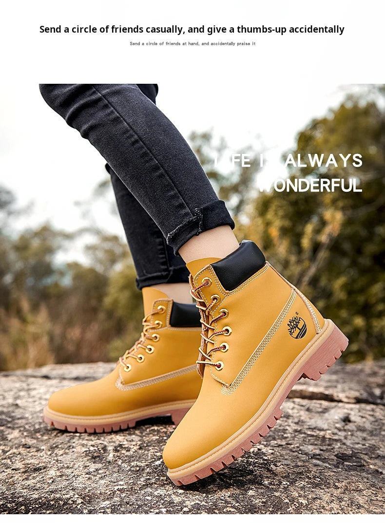 Boots Men High Top Boots Men's Leather Shoes Winter Fashion Shoes Outdoor Sneakers Lace Up Non-Slip Ankle Boots Male