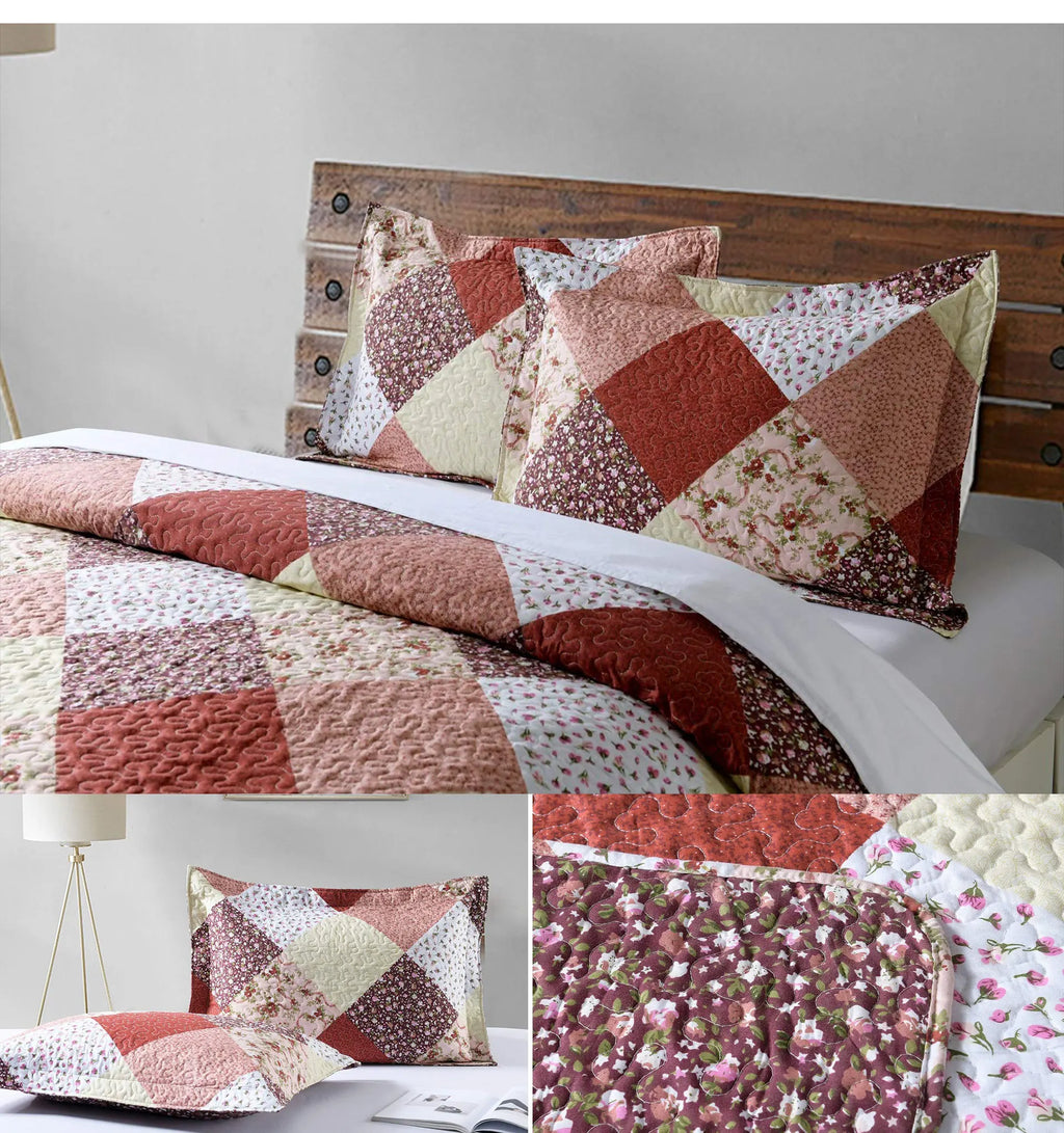 Texstead 3 Pieces Patchwork Gray All Season Bedspreads, Ultra Soft Floral Coverlet Bedding Set with Printed Pattern