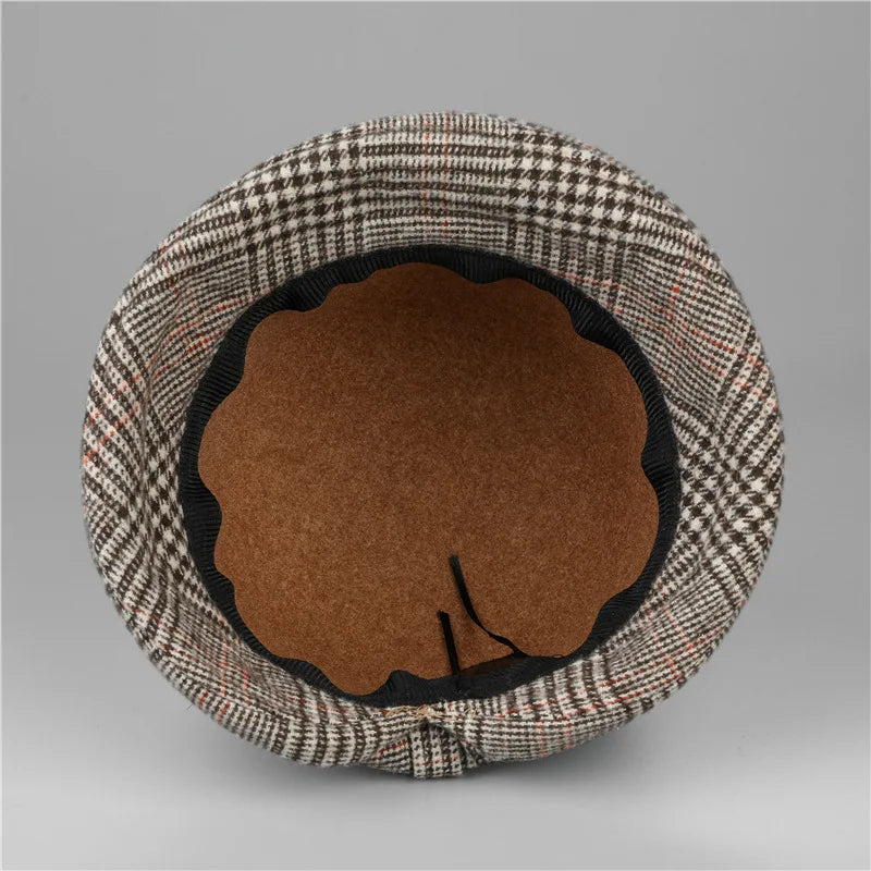 Women Felt Bowler Hats Vintage Plaid Bow Church Hats Lightweight Derby Fedora Hats