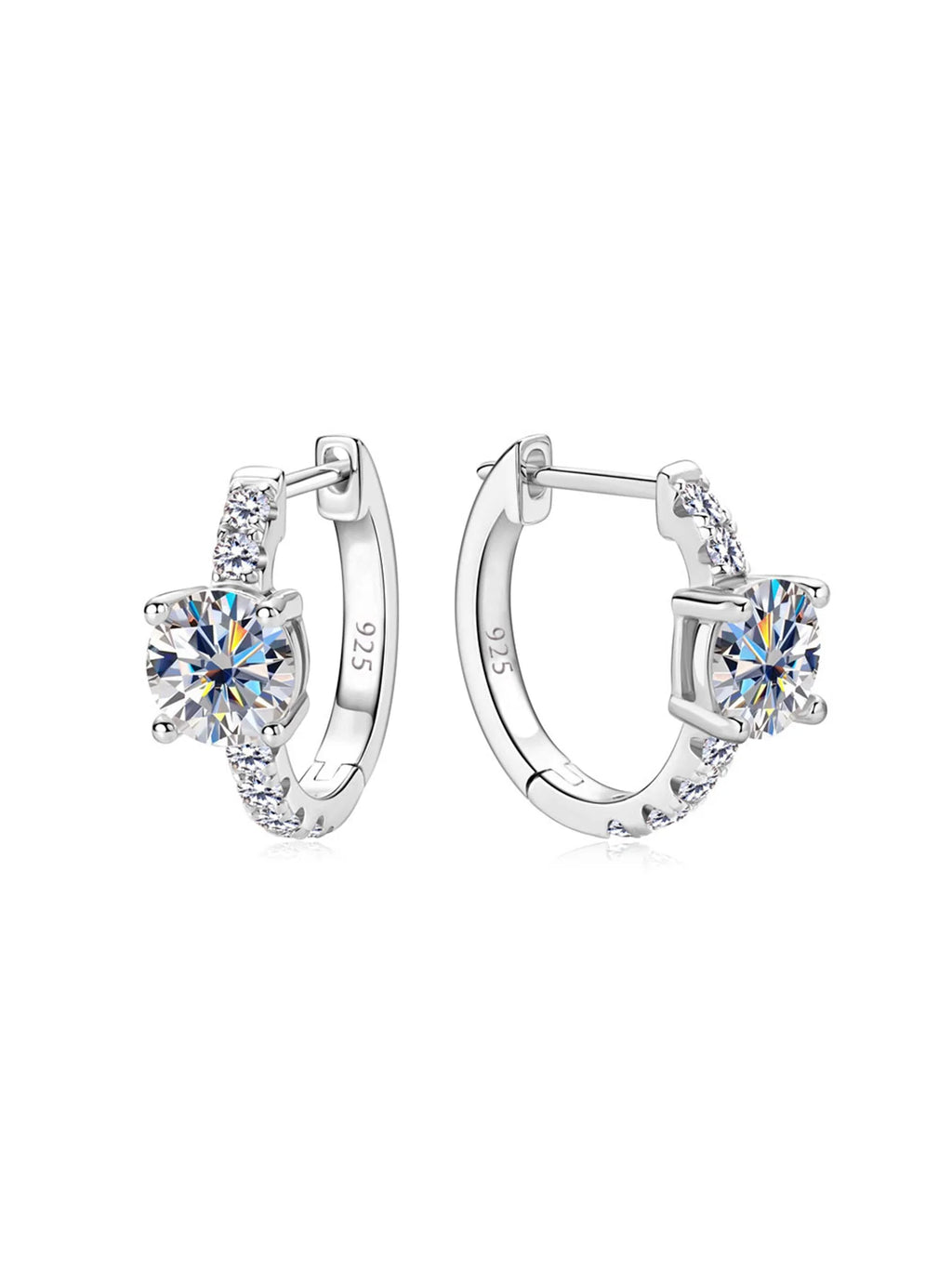 A pair of 925 sterling silver, sparkling zircon double-ring earrings – exquisite, elegant, stylish ear jewelry – hypoallergenic,
