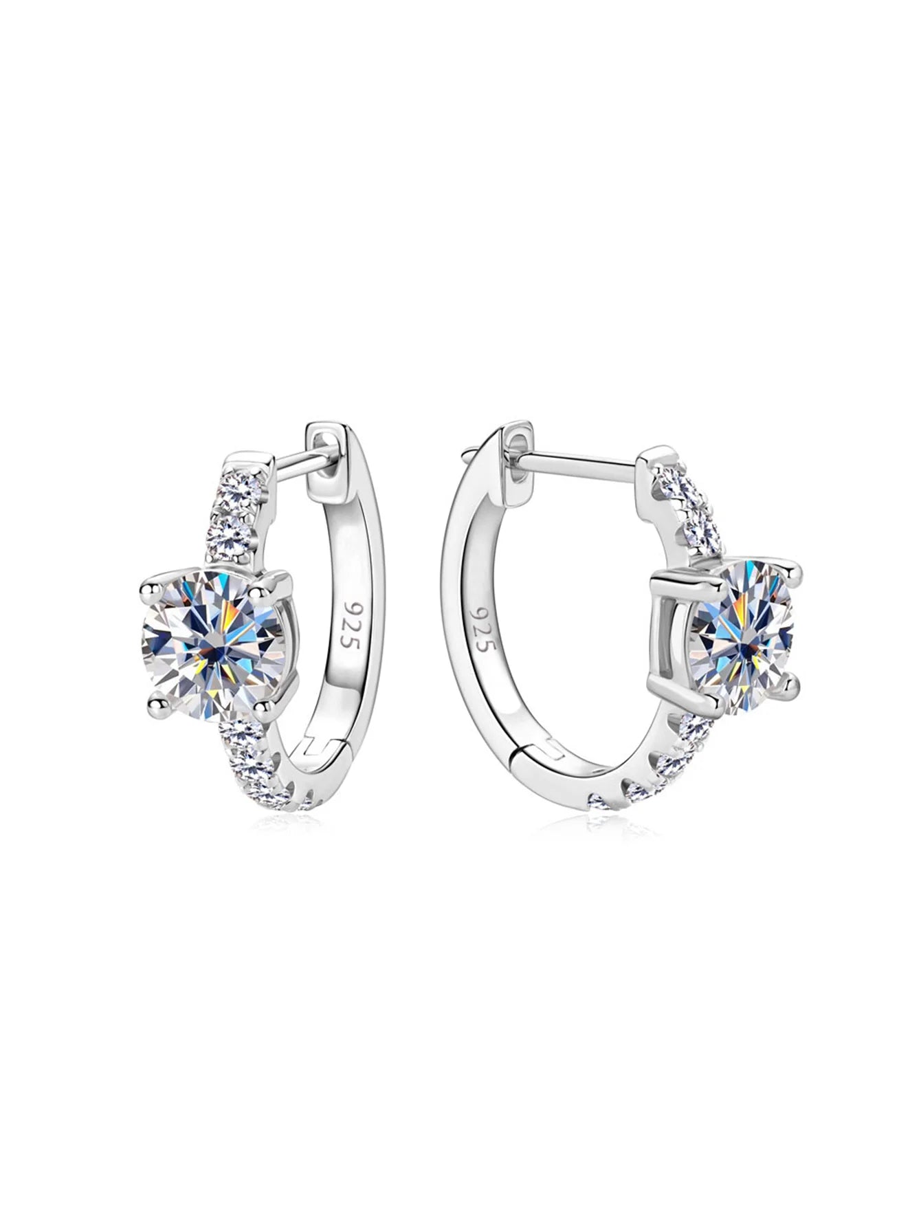 A pair of 925 sterling silver, sparkling zircon double-ring earrings – exquisite, elegant, stylish ear jewelry – hypoallergenic,