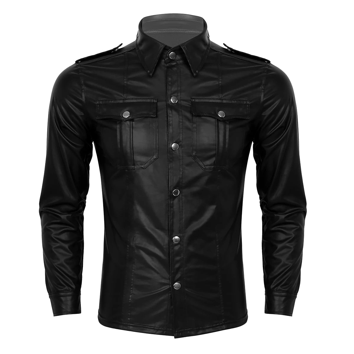 Men's Leather Shirts Long Sleeve Fashion PU Leather Jacket