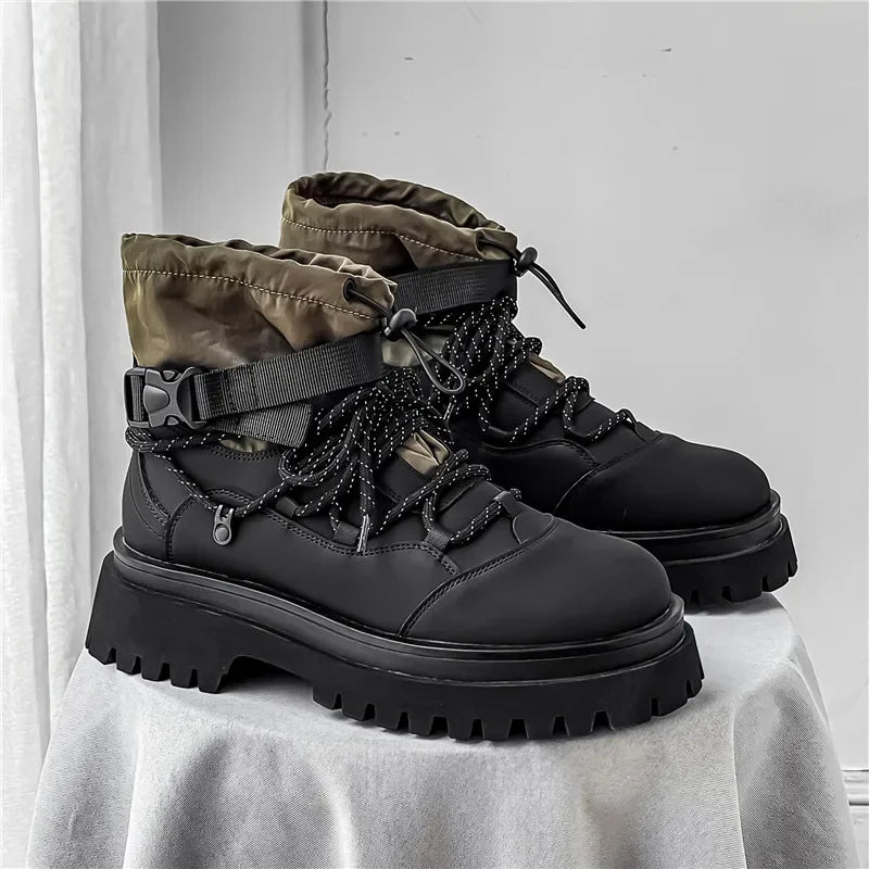 Fipatbu Men's Boots Fashion Designer High Top  Non Slip Height Increased Round Toe Winter Work Breathable Walking Botas Hombre