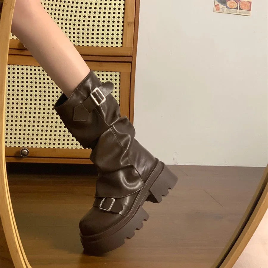 Autumn and Winter Fashion Retro Brown Western Cowboy Boots Women's Boots 2026 New Look Slim Thick and Stacked Short Boots