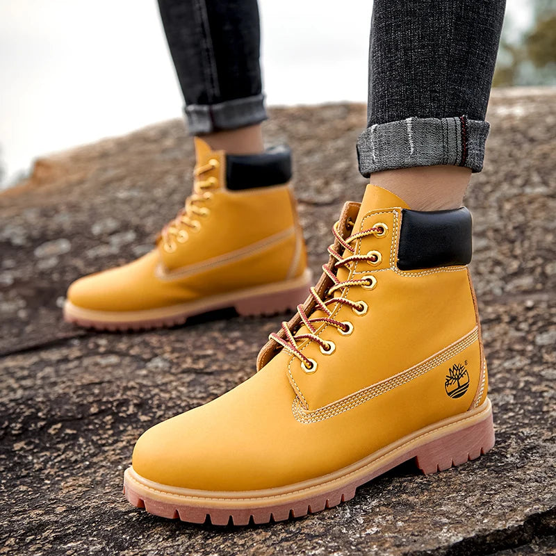 Boots Men High Top Boots Men's Leather Shoes Winter Fashion Shoes Outdoor Sneakers Lace Up Non-Slip Ankle Boots Male