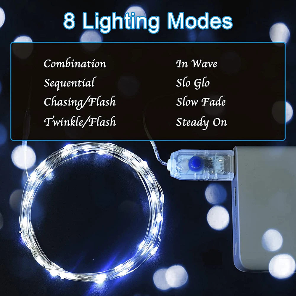 5M/10M/20M USB LED String Lights Copper Silver Wire Garland Light Waterproof Fairy Lights For Christmas Wedding Party Decorative