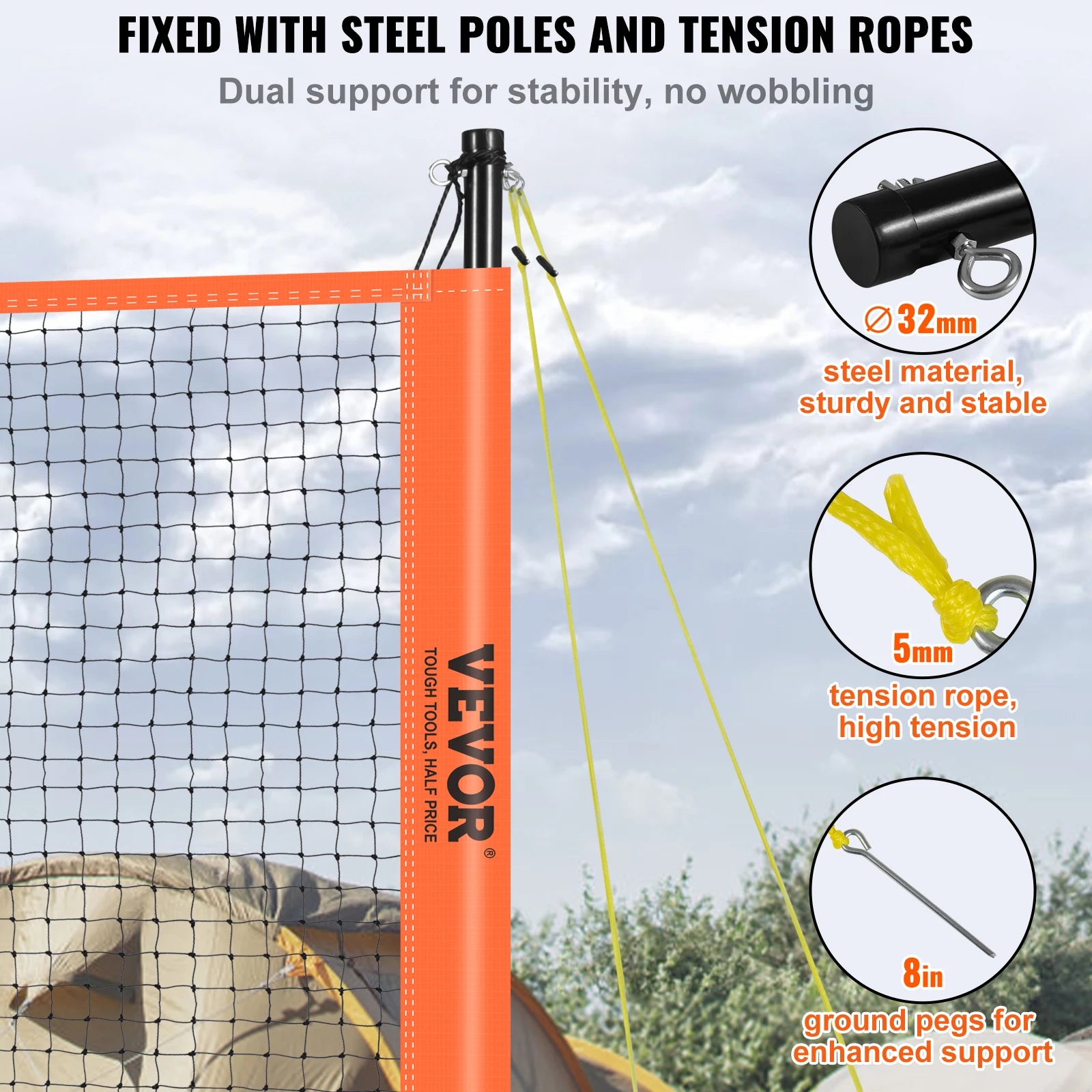 SucceBuy Outdoor Volleyball & Badminton Set Adjustable Steel Poles Professional Combo Set with Carrying Bag for Backyard Beach