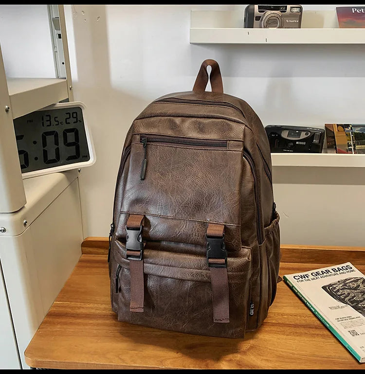 Men's Backpack Fashion Pu Leather Waterproof Man Laptop Bag Korean Backpacks Large School Bag Male Rucksack Student Pc Bagpack