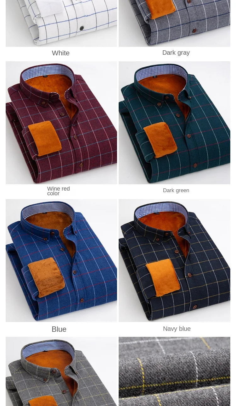 Longsleeve Shirts for Men 2025 Autumn Winter New Warm Plus Velvet Thick Cotton Lapel Casual Plaid Shirts Brand Mens Clothing