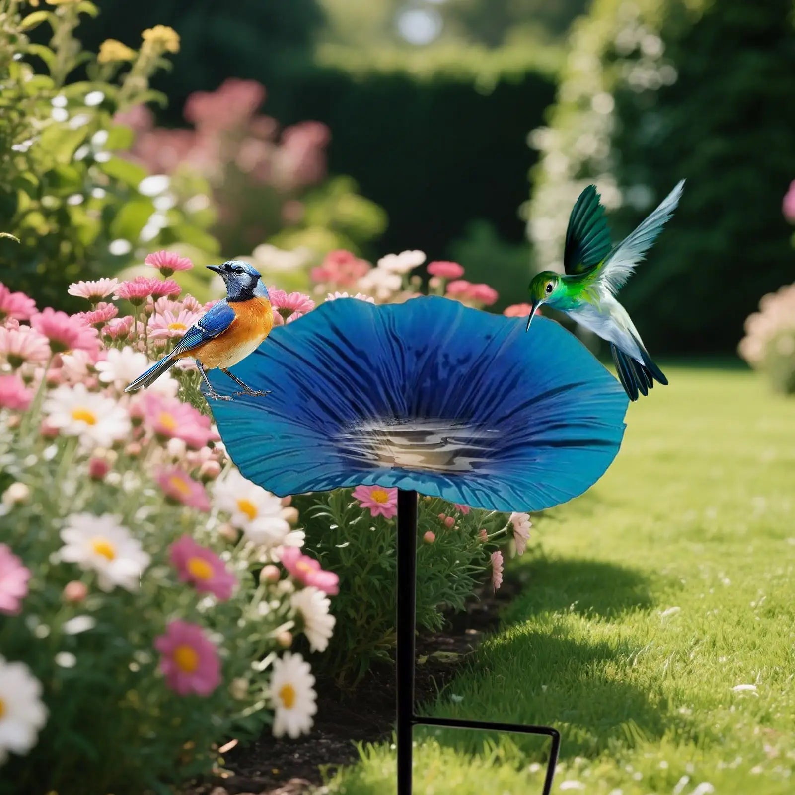 Bird waterer and feeding station Outdoor Bird Bath Pole Water Feeder Flower Shape Decorative Feeding Station Garden Decor